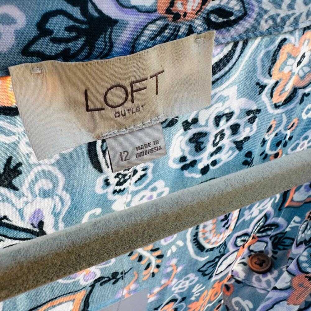 Loft Light Blue Floral Short Sleeve Dress 12 - Picture 3 of 3